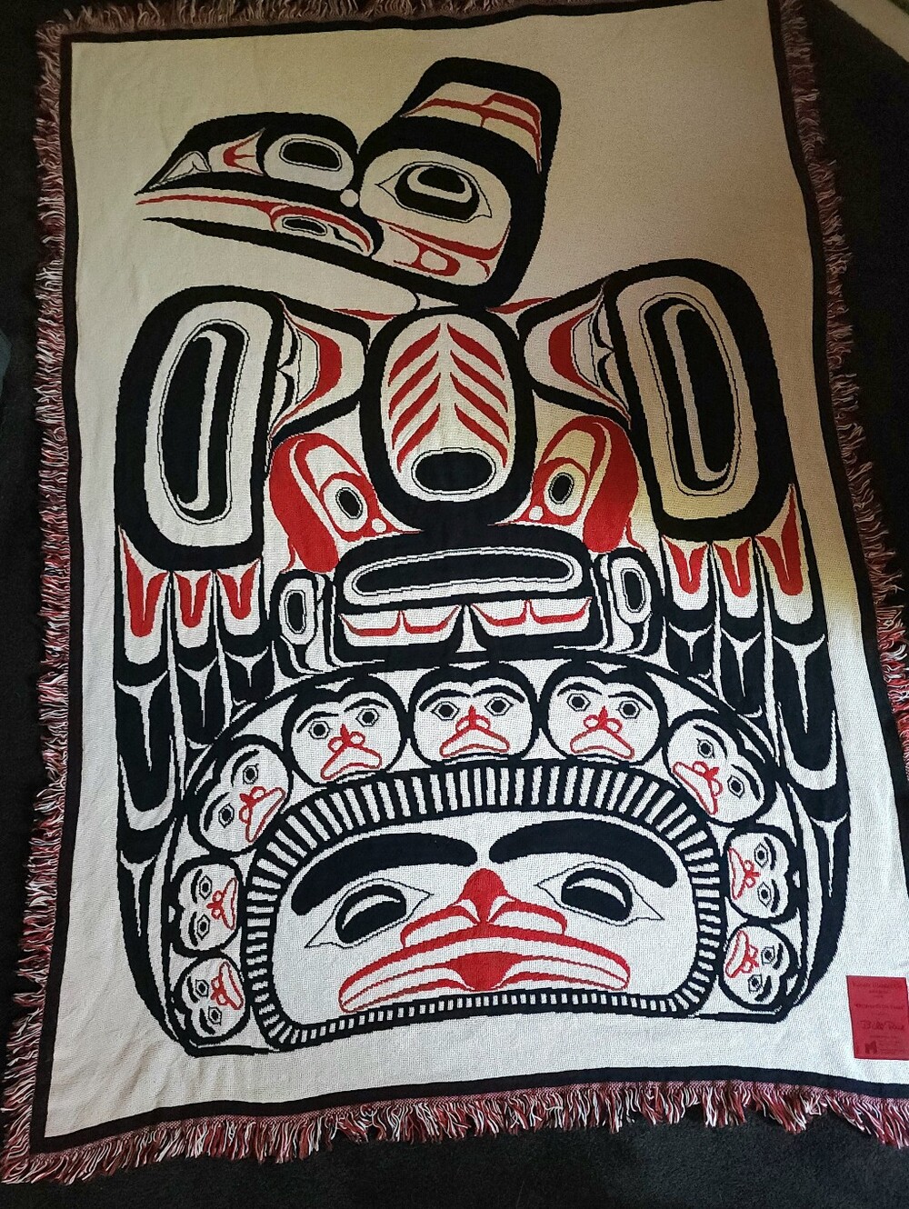Vintage Kanata Blanket Co Bill Reid Children of the Raven Woven Throw 52x68
